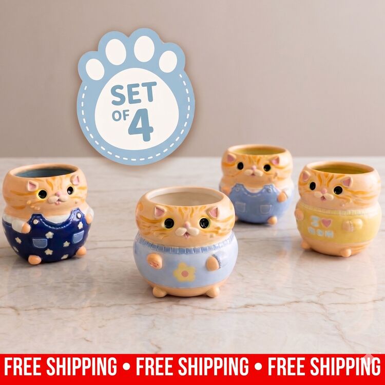 Cute Cat Mug - Set of 4
