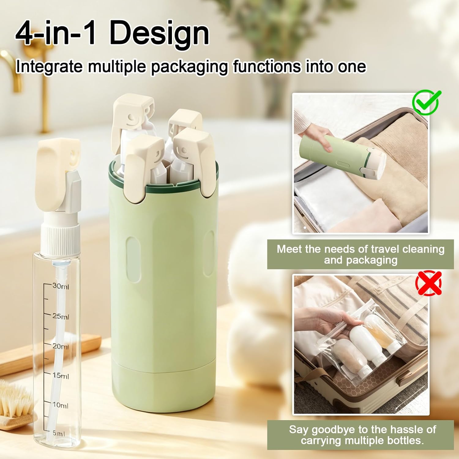 4 in 1 Travel Dispenser Bottles Refillable | Travel-Friendly | No-Spill Design | Buy 1 Get 1 FREE